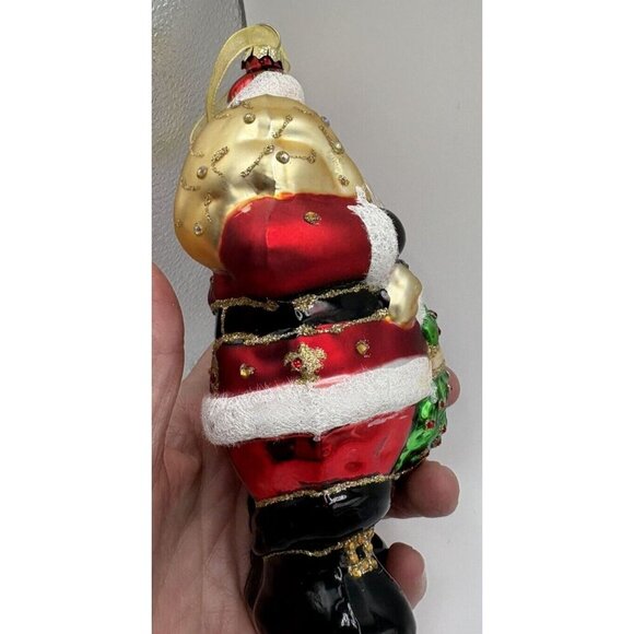 Santa Mouth Blown Hand Painted Christmas Glass Ornament Vintage with Crystals - Picture 8 of 13